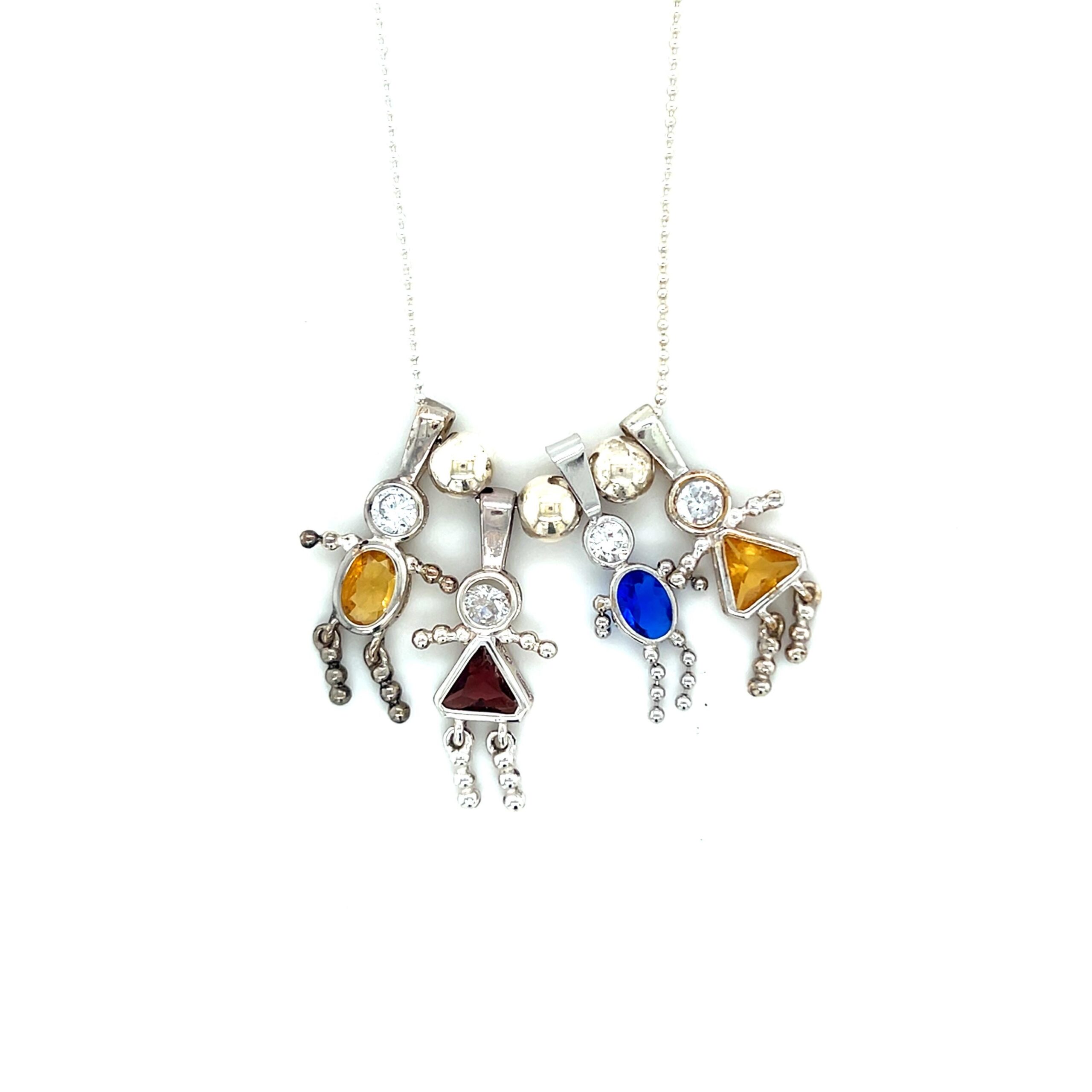 925 Silver Boys/Girls Gemstones Pendant Necklace