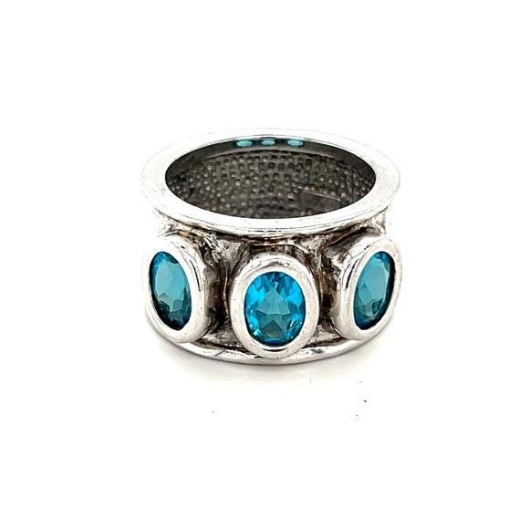Silver 925 3-Blue Stones Ring