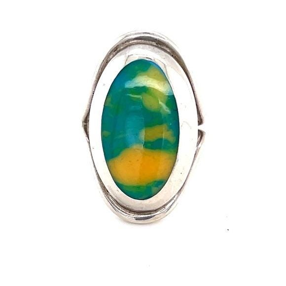 925 Silver Green/Yellow Stone Ring