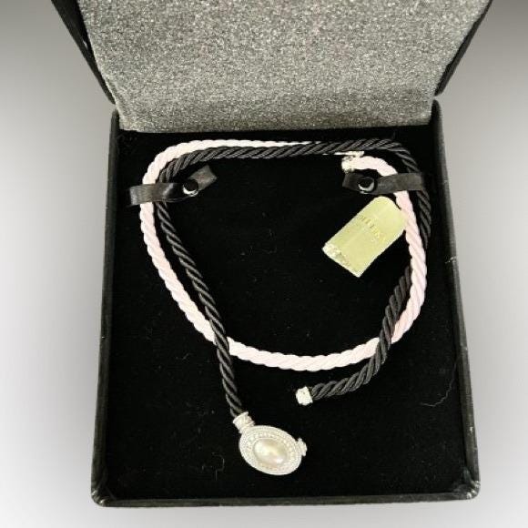 NWOT Judith Ripka Black/Pink Cord Necklace with Pearl Enhancer