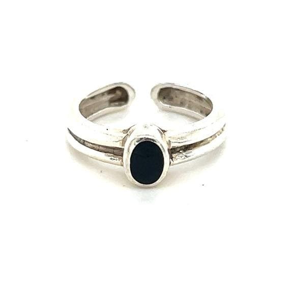 Elegant Silver 925 and Black Women's Open Back Onyx Ring