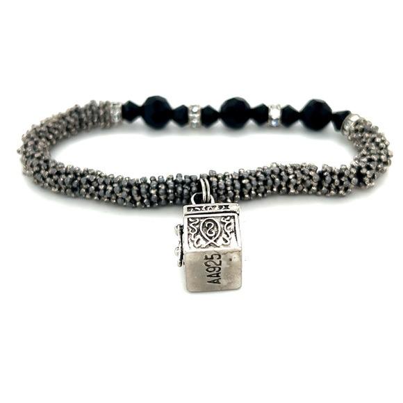 Silver and Black Beaded 925 Box Charm Bracelet