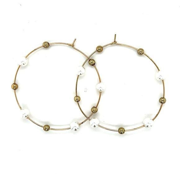 Elegant Gold and White Hoop Earrings