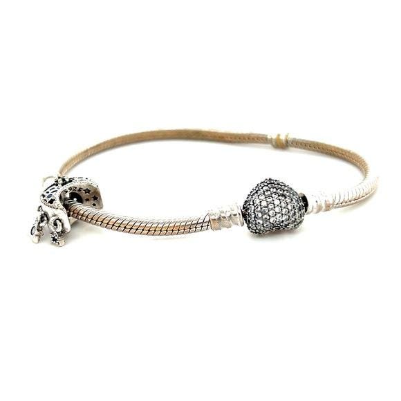 Elegant Silver Pave Cz Heart Clasp Charm Bracelet