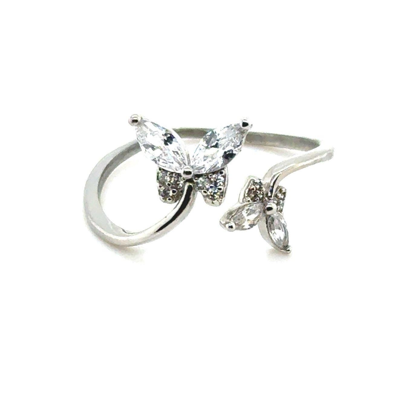 Silver 925 Butterfly Cz Bypass Ring