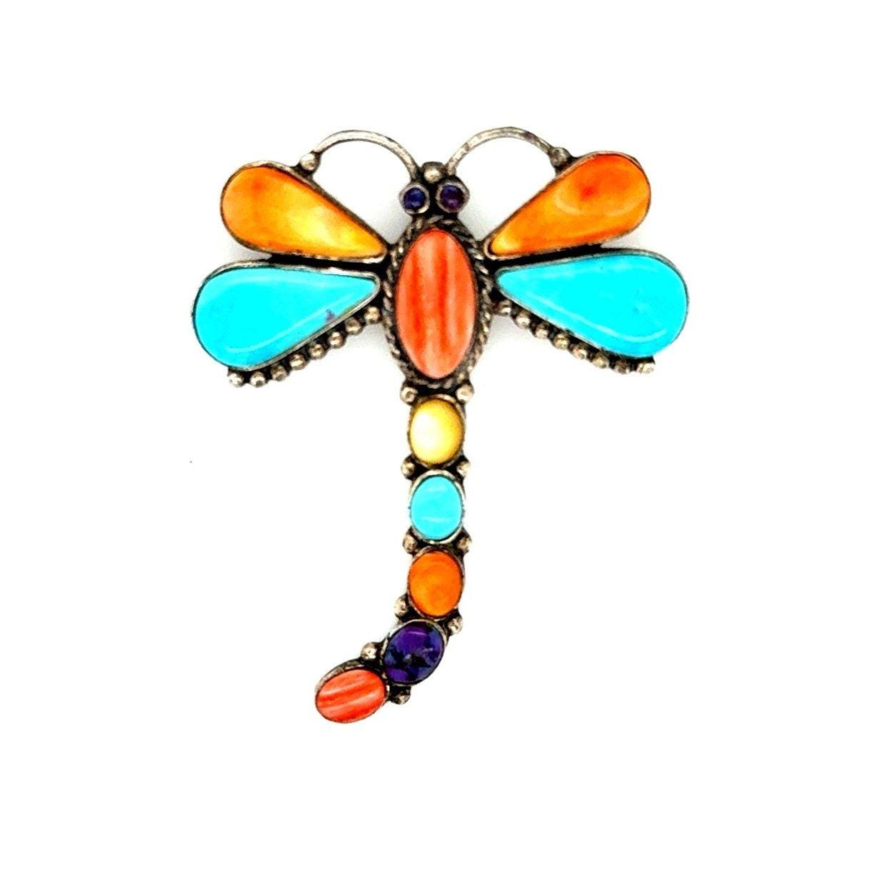 Sterling Silver 925 Multicolor Dragonfly Brooch