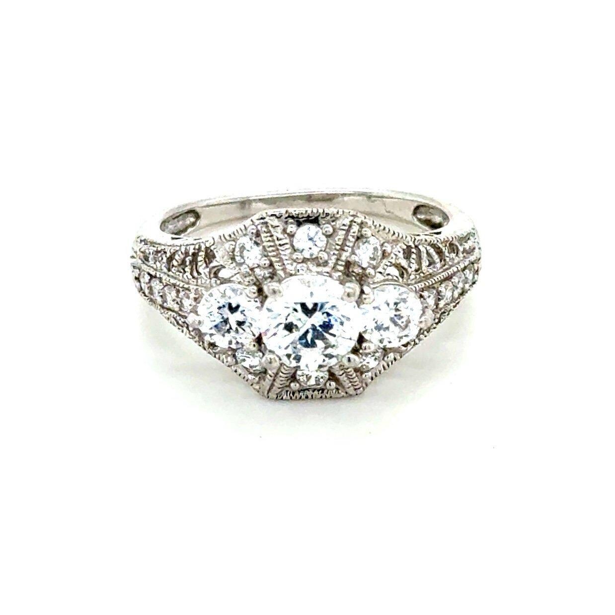 Art Deco Style 925 Silver Cz Ring