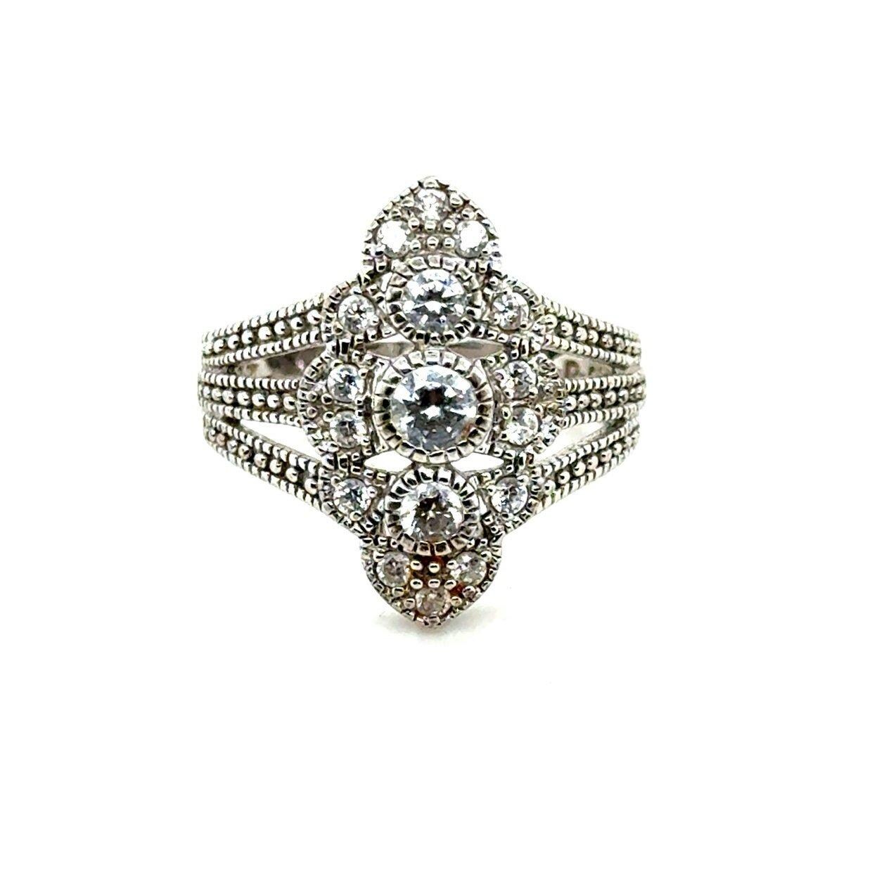 Art Deco Style Cluster Cz 925 Silver Ring
