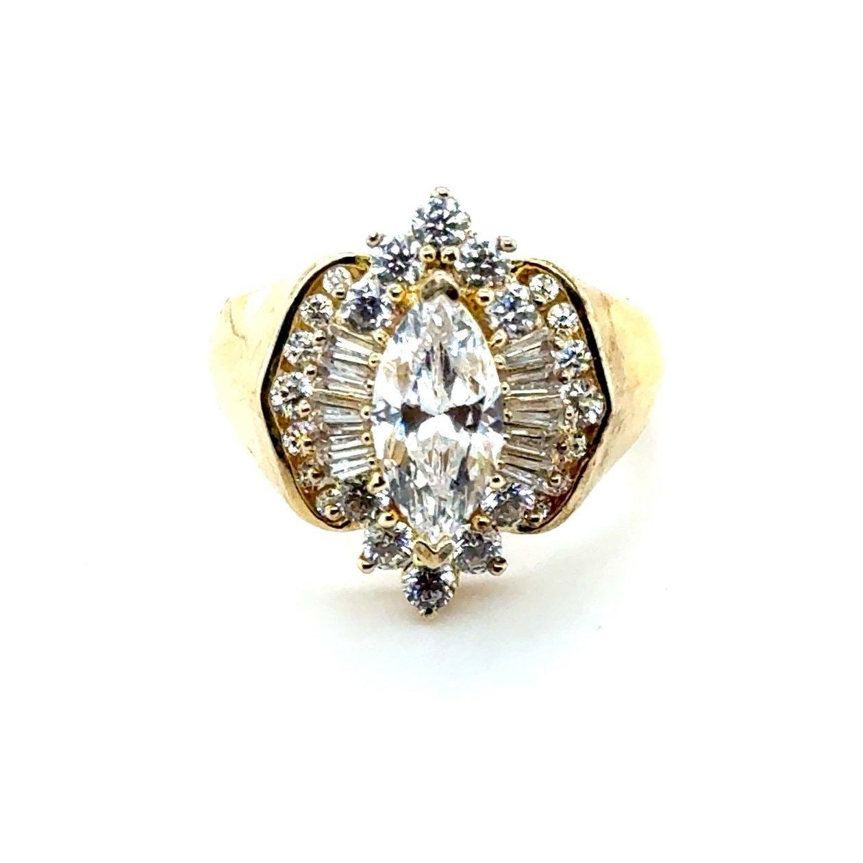 925 Gold Vermeil Large Marquis Cut Center Gem Ring