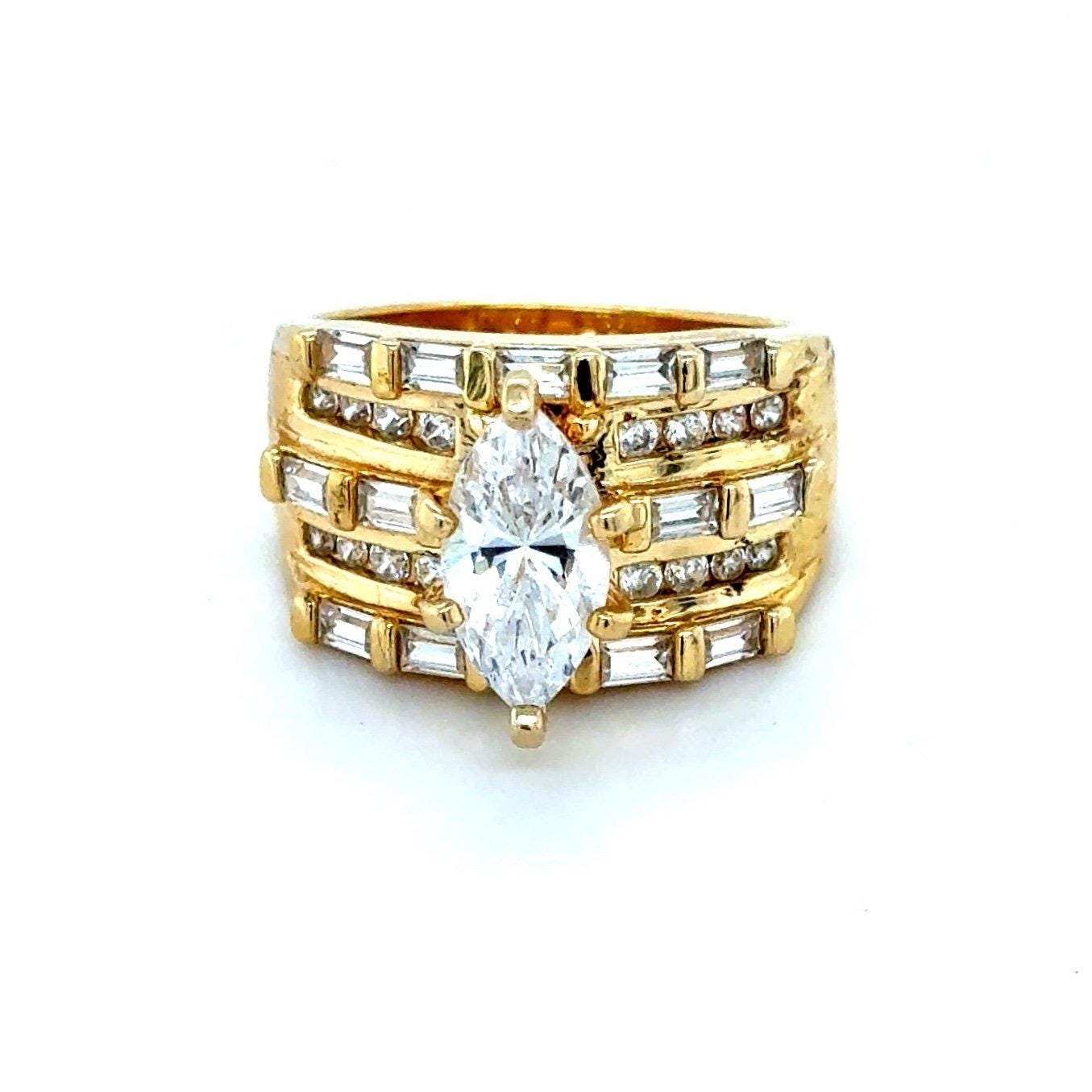 Baguette/Marquis/Round Cz 925 Gold Vermeil Ring