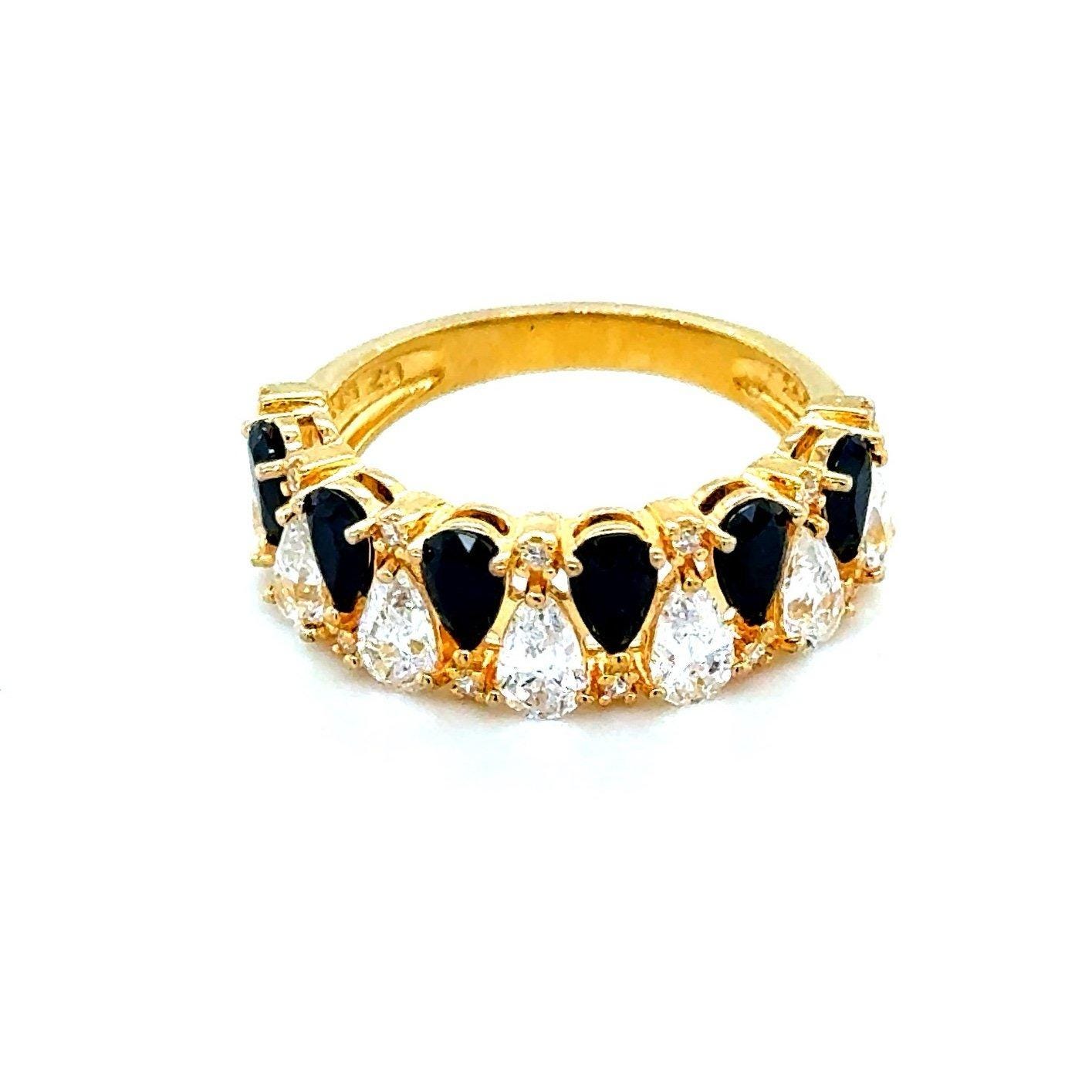 925 Gold Vermeil Alternating Black/White Cz Ring