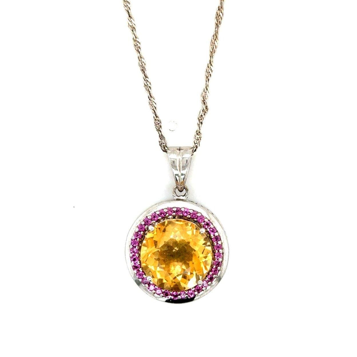 925 Silver Citrine / Pink Stones Necklace