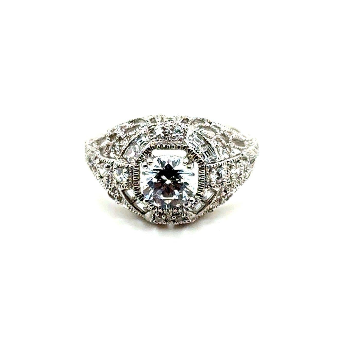 Art Deco Style Round Cut Cz Silver 925 Ring
