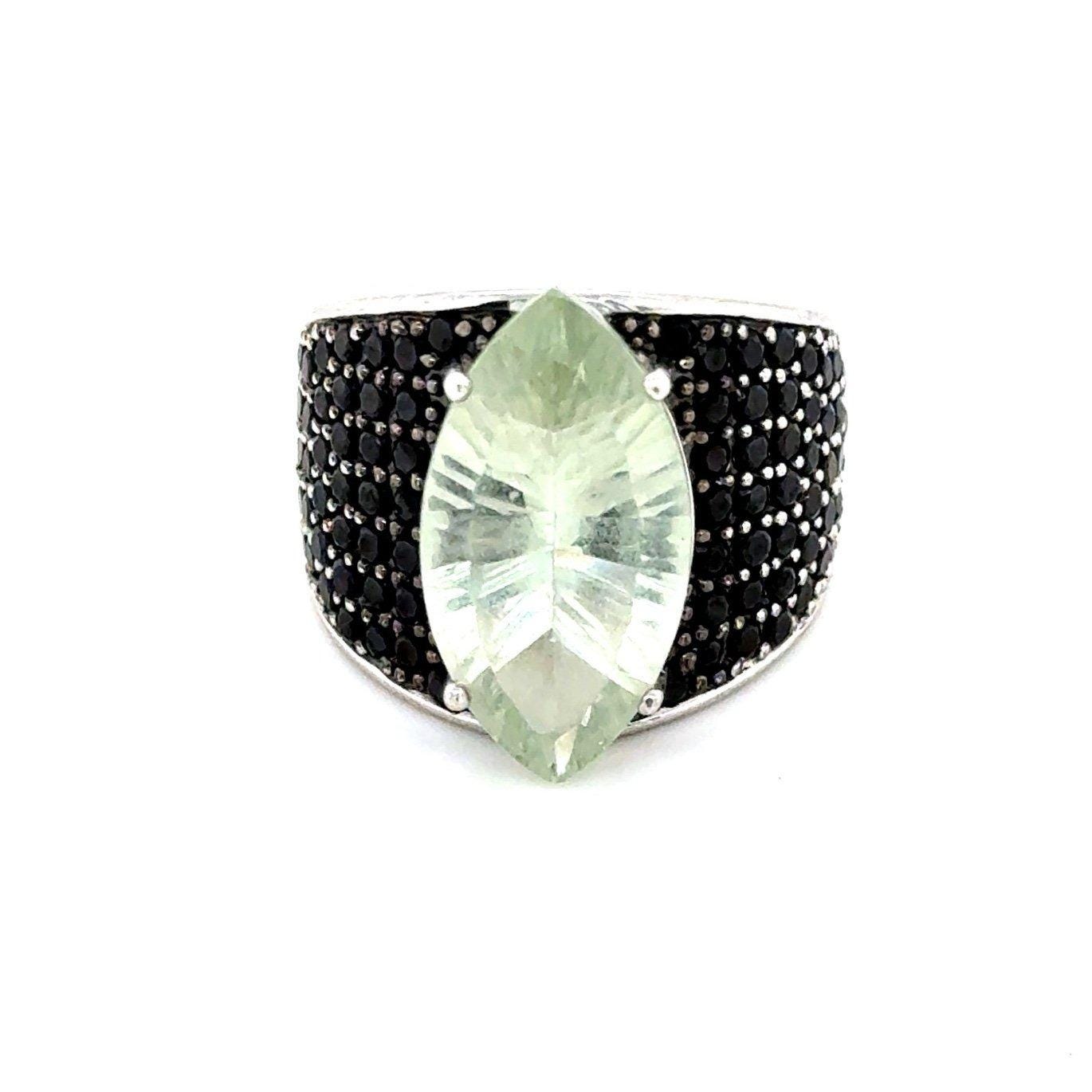 Silver 925 Green/Black Stones Ring