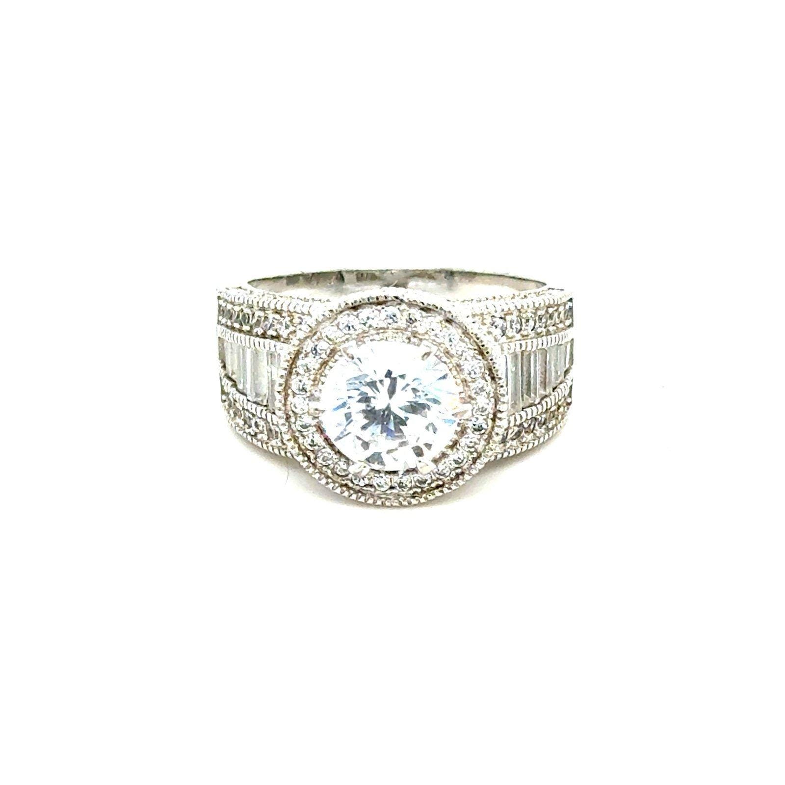 Stunning 925 Silver Solitaire/Baguette Cz Ring