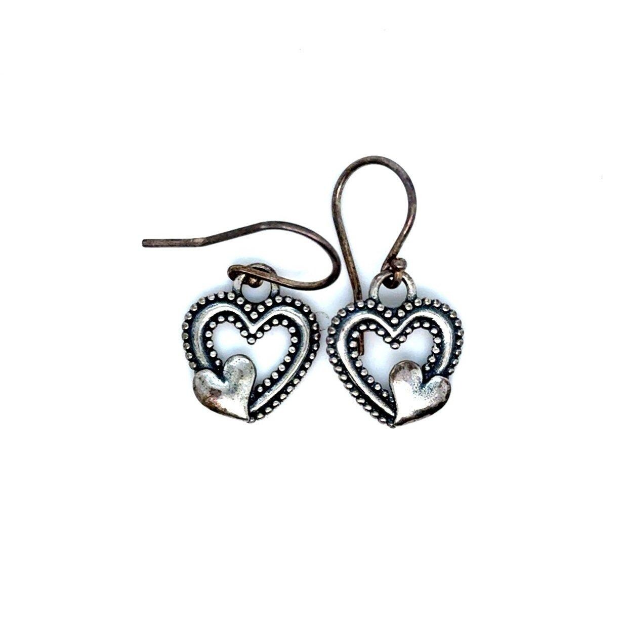 Silver 925 Double Heart Dangle Earrings