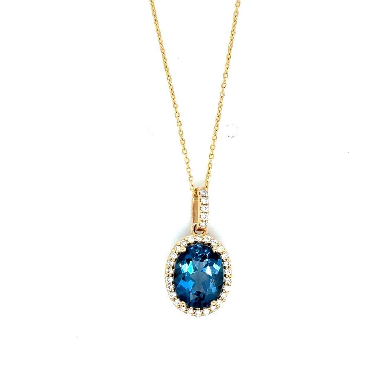 Radiant 14k Gold London Topaz/Diamonds Necklace
