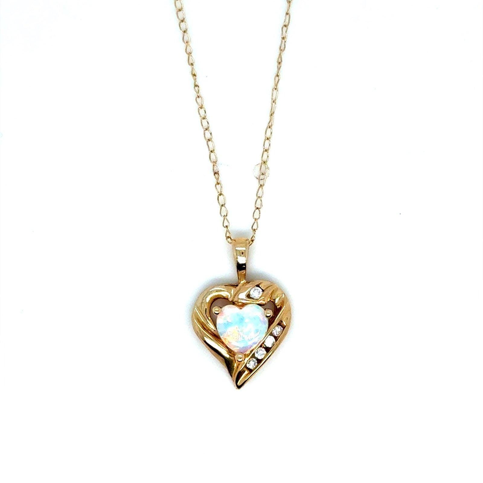 10K Gold Opal/Cz Heart Necklace