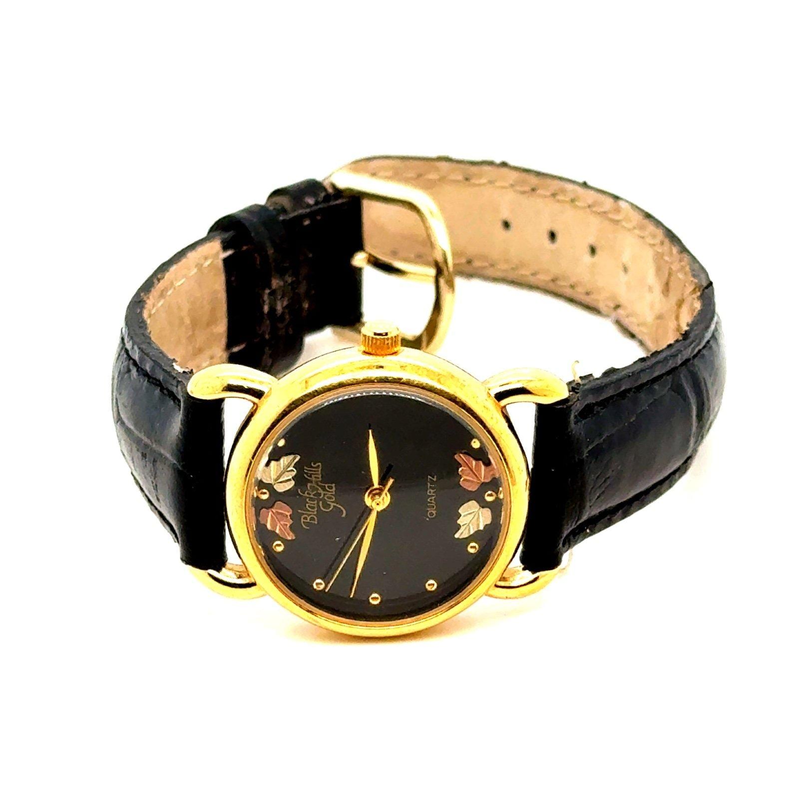 Black Hills 12K Gold Leaves Leather Watch