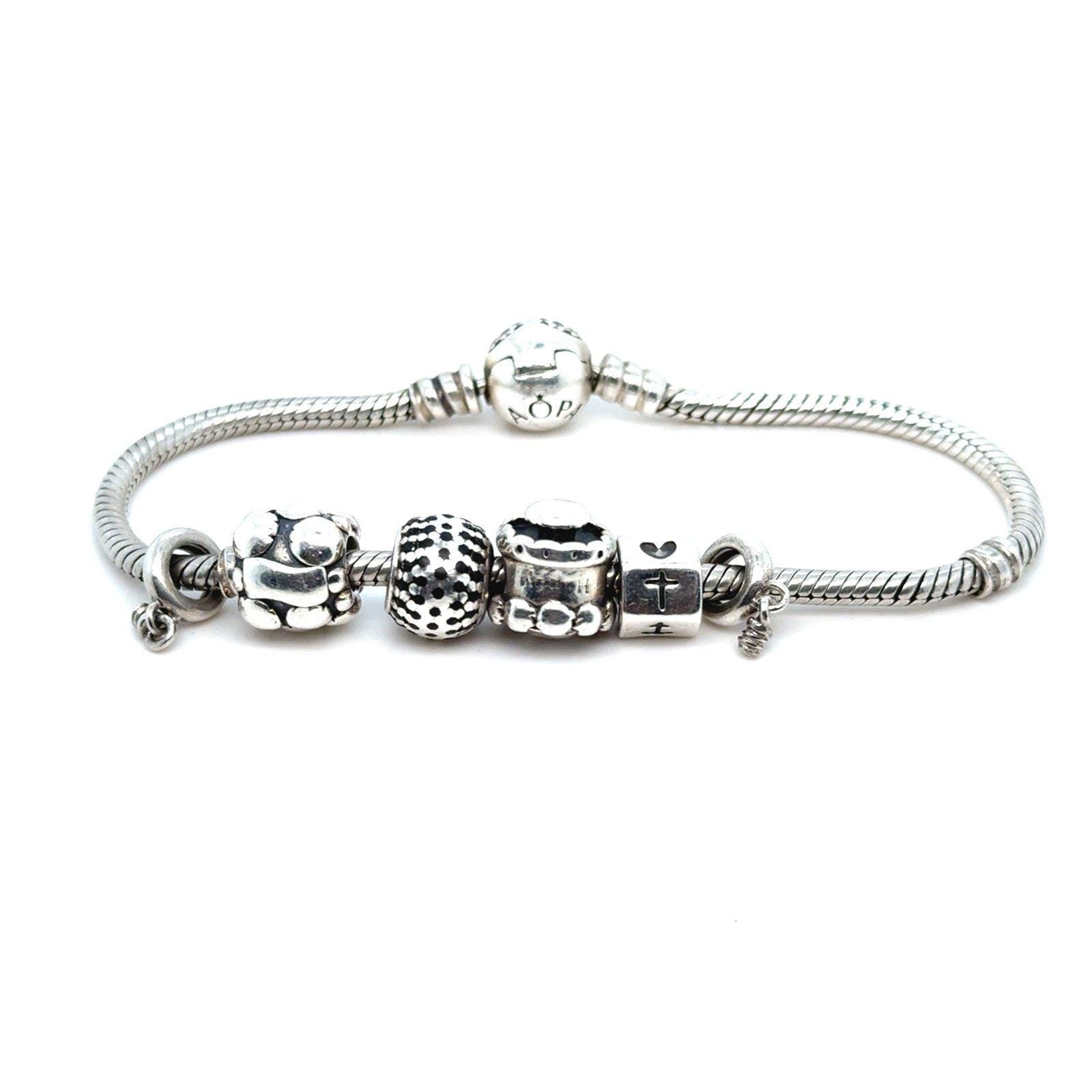 Pandora Pave Cz Heart Bracelet with Unstamped Charms