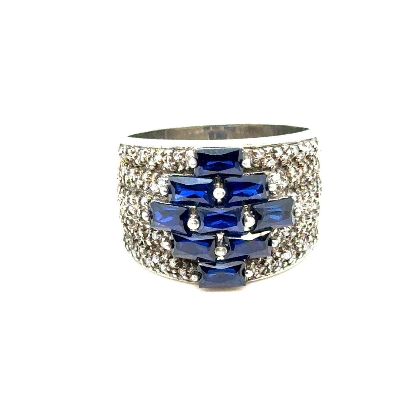 Silver 925 Sapphires/Cz Statement Ring