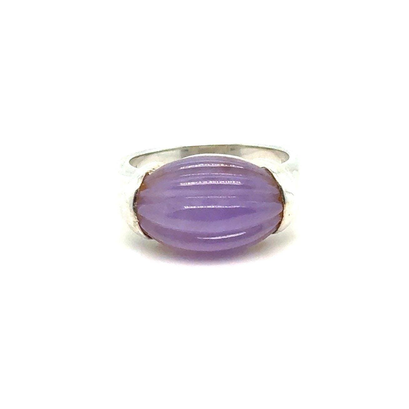 Ribbed Purple Jade Silver 925 Ring