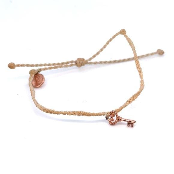 Pura Vida Tan Cord Bracelet with Rose Gold Key Charm