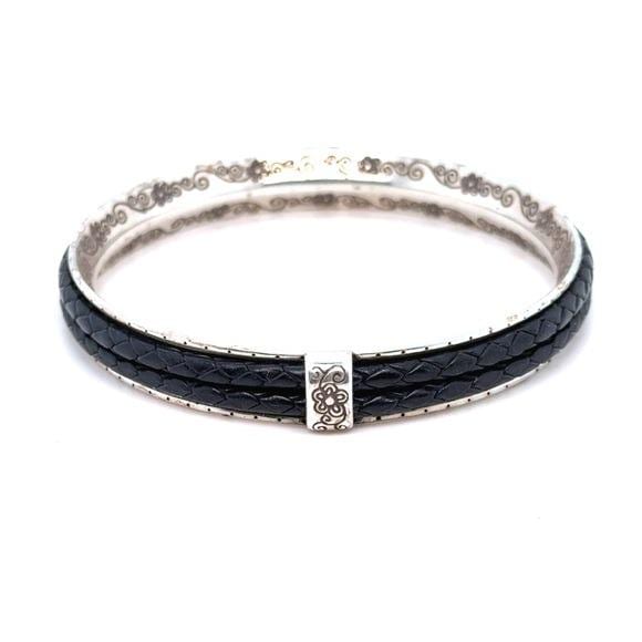 Brighton Black Braided Leather and Silver Accent Bracelet