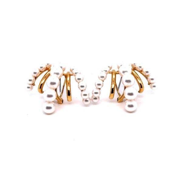 Gold and White Pearl Cascade Earrings