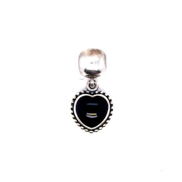 Pandora Silver Heart Charm with Black Enamel