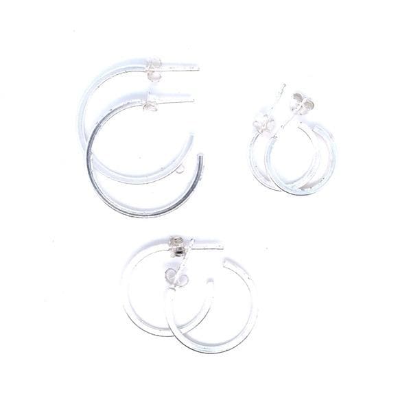 3 Pairs of Classic Silver 925 Hoop Earrings Set