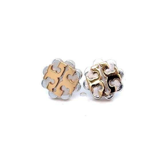 Tory Burch Two-Tone Floral Logo Stud Earrings - Gold & Silver