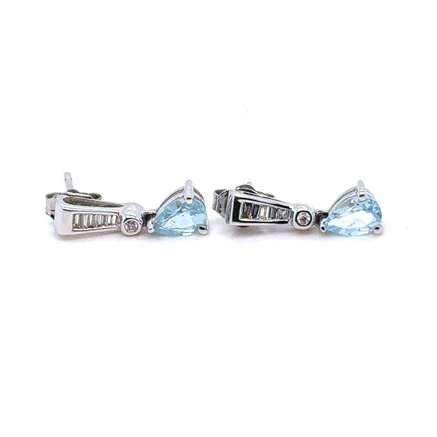 14K Gold Diamond/Aquamarine Drop Earrings