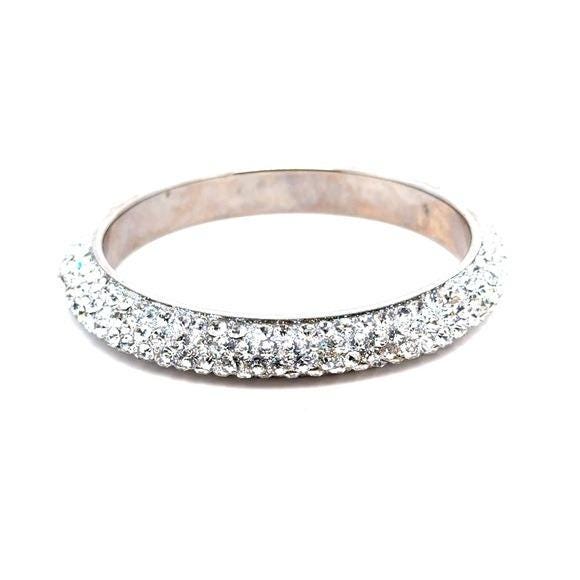 Crystal Pave Silver Bangle Bracelet - Sparkling Clear Stones (C1)