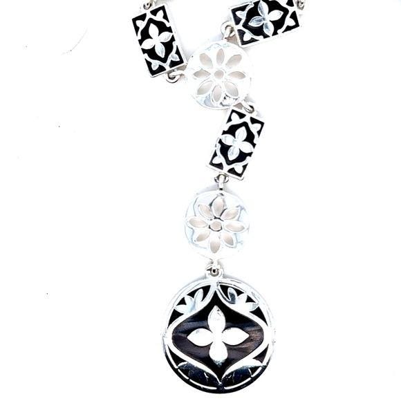 Liz & Co. Silvertone and Black Floral Medallion Necklace