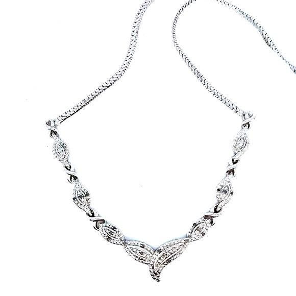 Elegant Silver-Tone Diamond Accent V-Front Necklace - Women Jewelry
