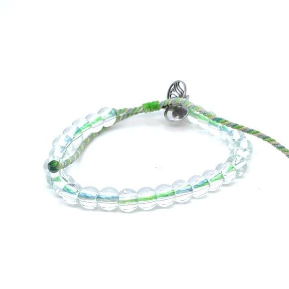 4Ocean Clear Glass Bead Bracelet with Green Cord Accent - Women's Jewelry