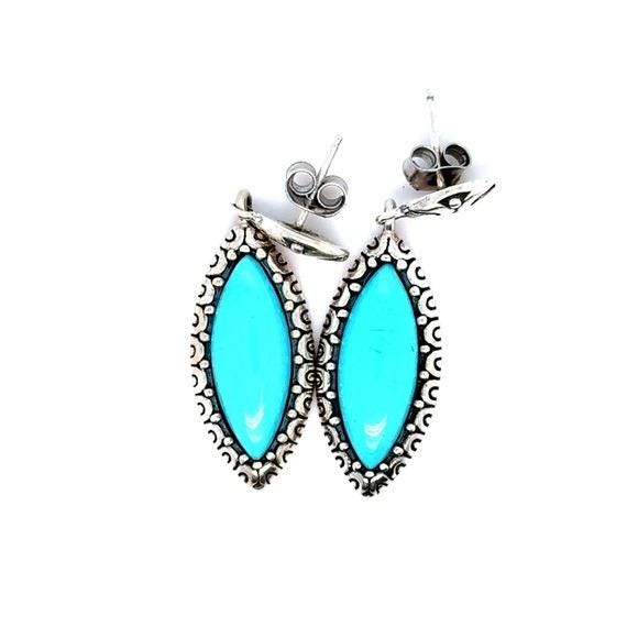Carolyn Pollack Turquoise Blue Marquise Silver Stud Earrings