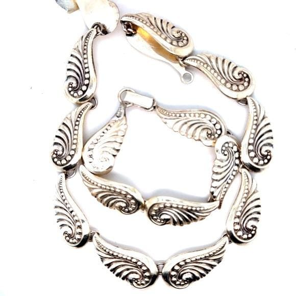 Silver 925 Swirl Link Necklace and Bracelet Set