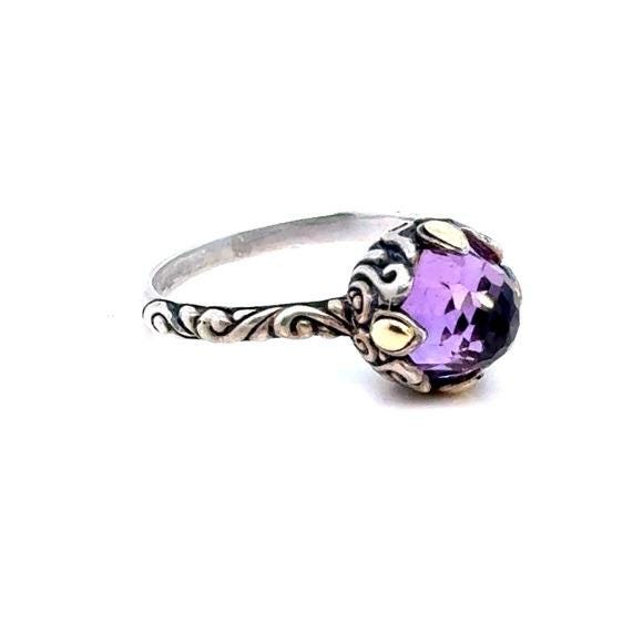 Sterling Silver Ring with Purple Gemstone and Gold Accents