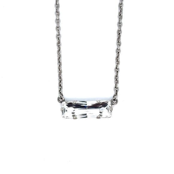 Sabika Clear Crystal Bar Pendant Necklace - Silver Tone