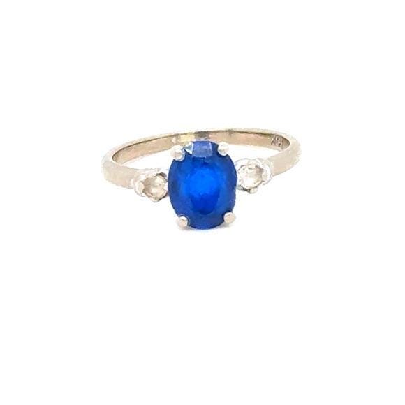 10K White Gold Oval Sapphire/Cz Ring