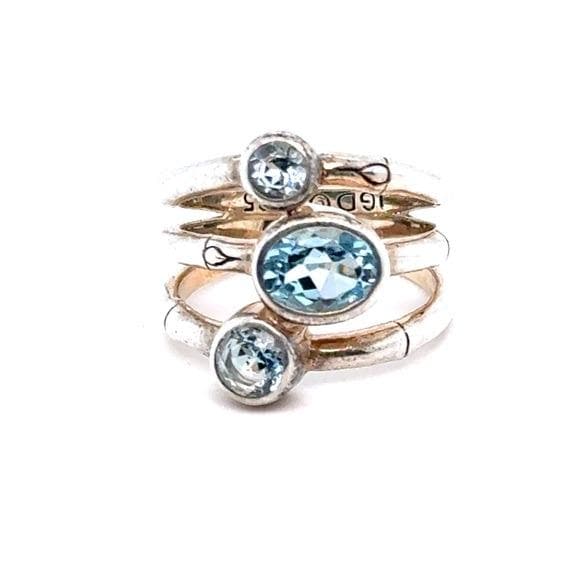 Sterling Silver Blue Topaz Triple-Station Ring