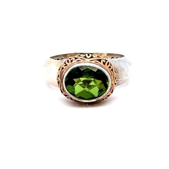 Peridot Sterling Ring with Filigree Accent