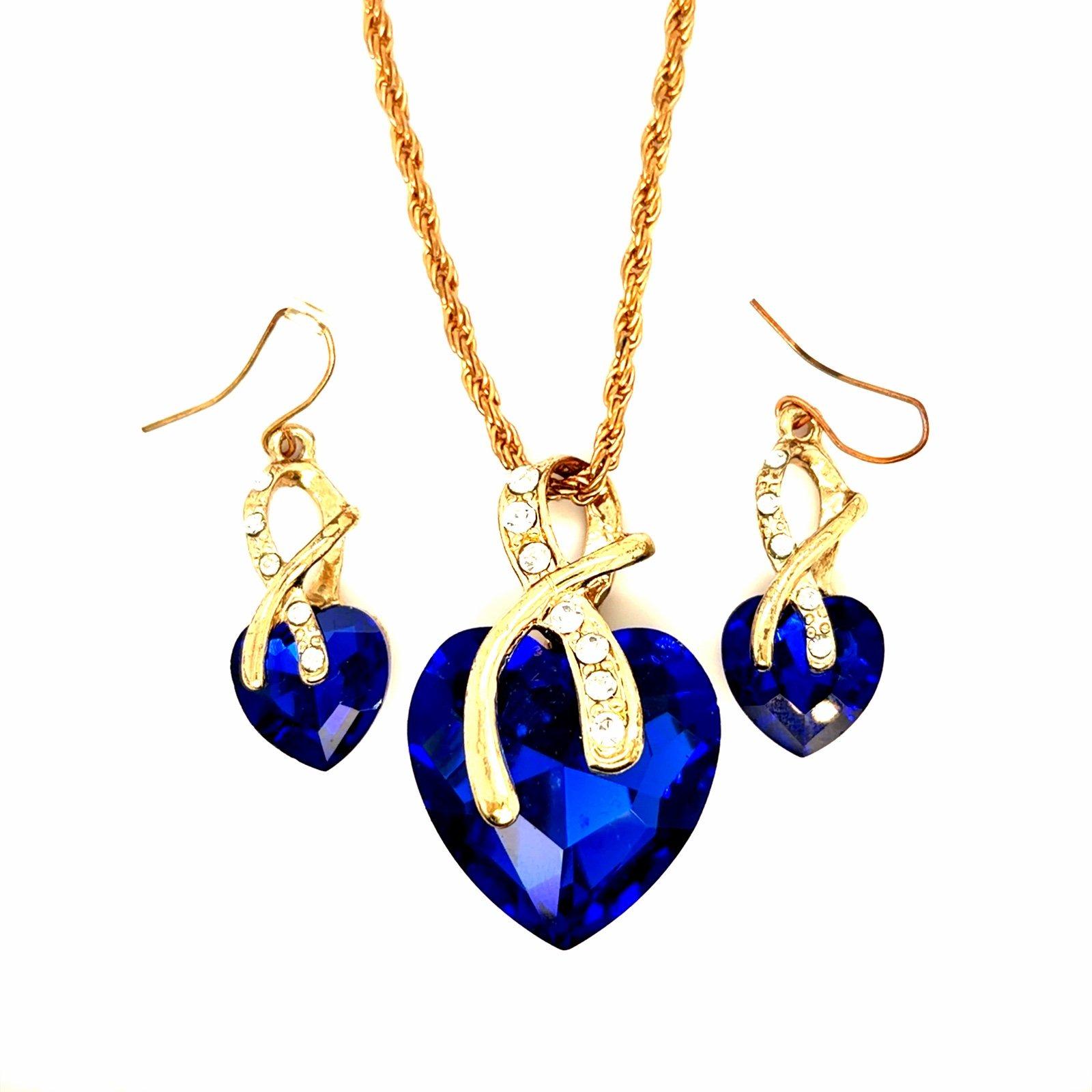 Blue Heart Earrings & Necklace Set