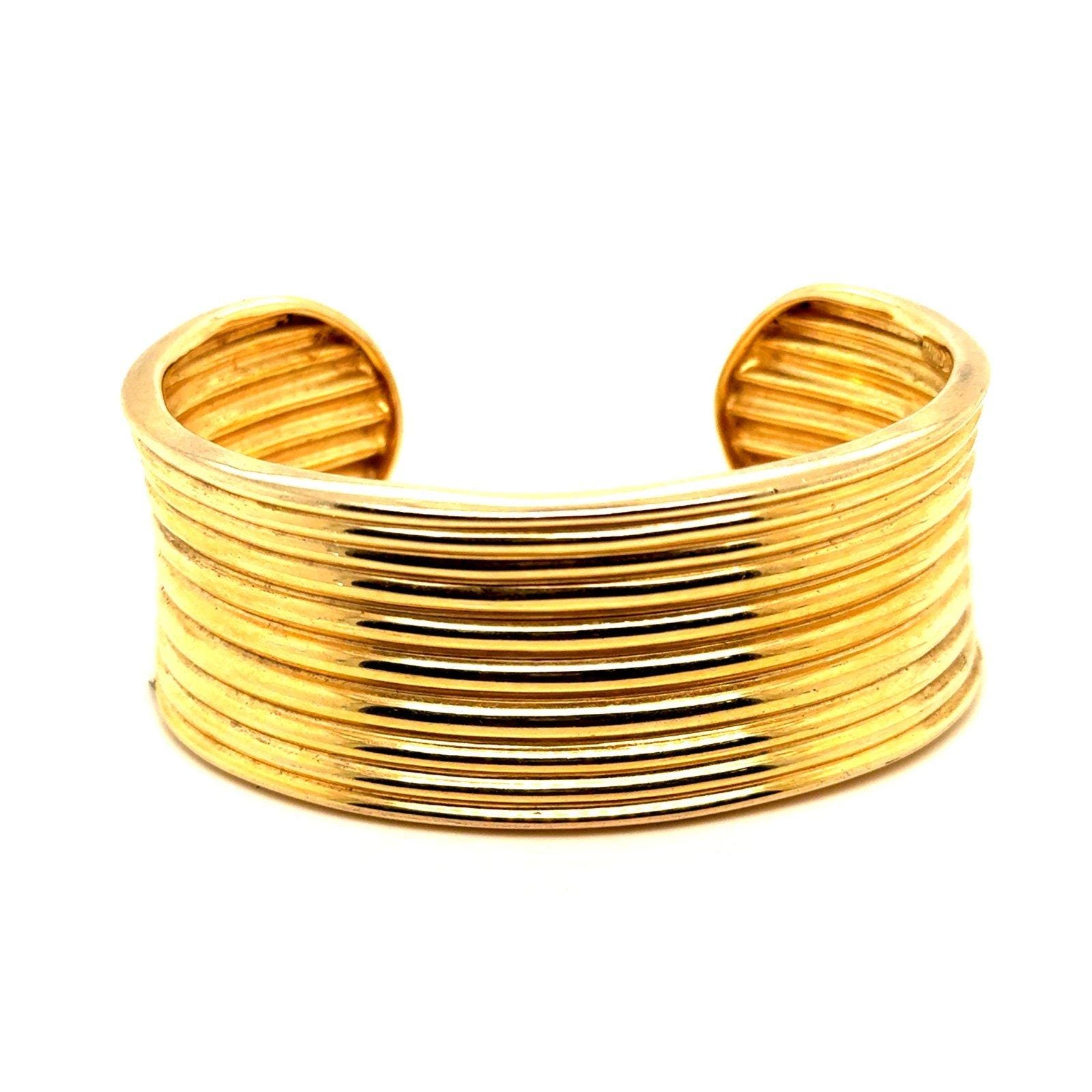 Gold Over Silver 925 Thick Ribbed Cuff