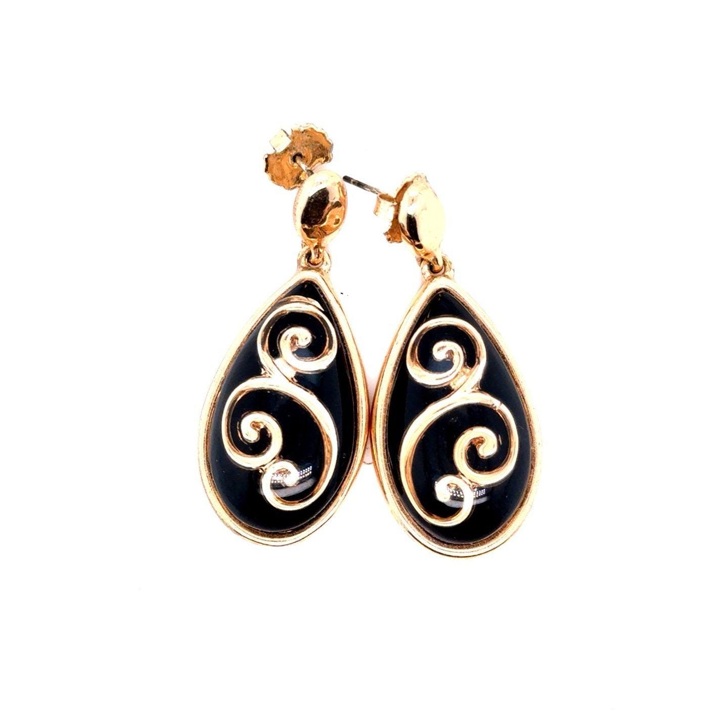 Black Stone Scroll Earrings
