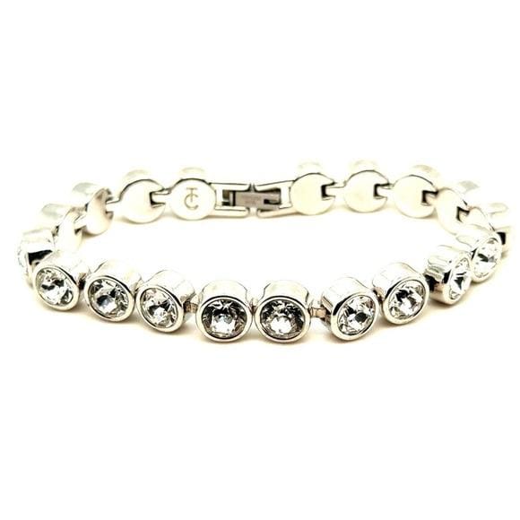 Touchstone Crystal Silver Bezel-Set Clear Crystal Bracelet