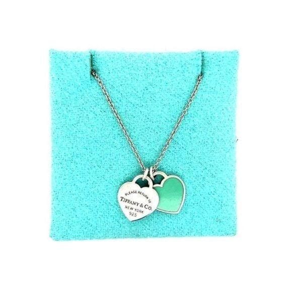 T&Co. 925 Mini Teal Double Heart Necklace