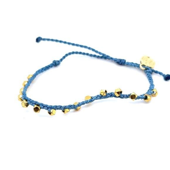 Pura Vida Blue Braided Bracelet with Gold Beads